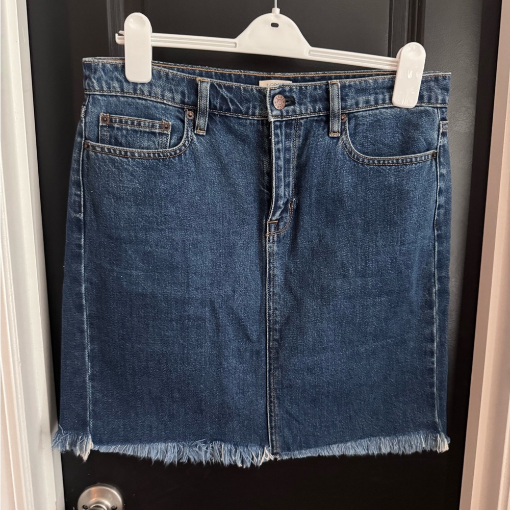 J. Crew Dark Blue Denim Mini Skirt with Frayed Hem